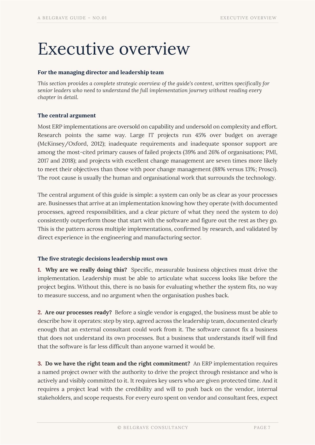 Executive overview, first page