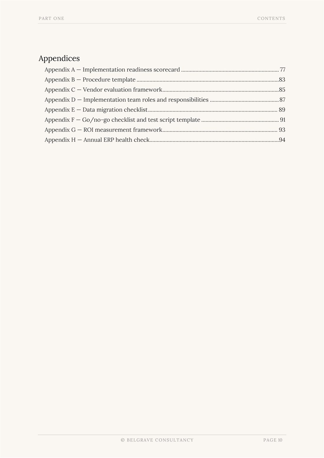 Table of contents, appendices